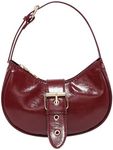 MakeMeChic Women's PU Leather Top Handle Zipper Buckle Crescent Bag Satchel Handbags Burgundy One-Size