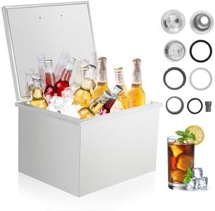 Drop in Ice Chest, Outdoor Kitchen Ice Bar, Stainless Steel Ice Cooler, Commercial Ice Bin with Hinged Cover, Stainless Steel Ice Bucket, Drain-Pipe and Drain Plug Included, for Cold Wine Beer
