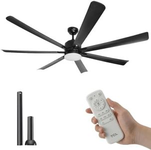 TCL 72 Inch Large Ceiling Fan with Lights and Remote, Waterproof Indoor/Outdoor, Black Modern, 6 Speed Reversible Quiet DC Motor, 3 CCT, Dual Finish (Black, 72 Inch)