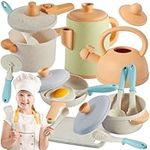 BUYGER Pretend Play Kitchen Toy Set Accessories for Kids Toddler 3 Years Old, Cooking Cookware Pots and Pans Playset - Gifts for Kids Girls Boys Toddler