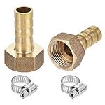 sourcing map Brass Barb Hose Fitting Connector Adapter 10mm Barbed x G3/8 Female Pipe with Hose Clamp 2Set