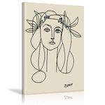 Picasso Wall Art Women Framed Picasso Prints Painting Abstract Women Face Minimalist Line Art Drawings Posters Aesthetic Wall Art Decoration Gallery Wrapped Picasso Beige Wall Art-16''x24''/40x60cm