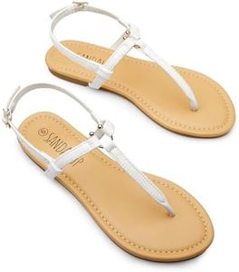 SANDALUP Thong Flat Sandals with Ring Metal and Adjustable Ankle Buckle for Women Summer