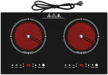 Nafewin 2 Burner Electric Cooktop 3600W, Portable Electric Stove 220V, Countertop Burners Ceramic Cooktop with LED Touch Control, Child Lock, Timer, Residual Heat Warning, Compatible for All Cookwares