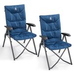 EVER ADVANCED Luxury Camping Chairs 2 Set for Adults Heavy Duty High Back Oversized Folding Garden Chair Comfy Padded 6cm Loadable 150kg Cam Adjustable Dining Chairs 4-Position Recliner Chair Blue