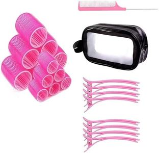 Hair Rollers Curlers Set for All Hair Lengths. Self-Grip Velcro Rollers. Includes 2 Sizes, Large Bag, Duckbill Clips (12Pcs)