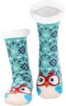 BSTcentelha Women Slipper Socks Super Soft and Warm Fleece Lined Socks Stripe Cute Animals Winter Socks for Women and Girls … (Owl)