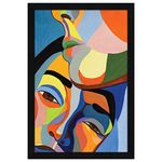 ArtX Paper Acrylic Pop Art Couple Framed Wall Art Painting, Wall Decor For Living Room, Multicolor, Abstract, 12.5 X 18.5 inches, Set of 1 (Pop Love)