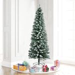 Abaseen Green Snow Tipped 6ft Pencil Slim Artificial Christmas Tree Xmas Tree 555 Tips Strong Stand Easy Assembly Foldable Reusable Indoor Outdoor