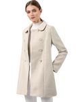 Allegra K Women's Peter Pan Collar Double Breasted Winter Long Trench Pea Coat Beige M