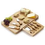 Occasion Bamboo Wooden Cheese Board and Knife Gift Set with Integrated Drawer - Gift Boxed, Large Rectangular Charcuterie Board, Serving Platter, Cheeseboard