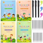 Children Magic Copy Books, Reusable Handwriting Workbook Set for Kids Calligraphic Learning Letters, Numbers, Drawings, Arithmetic (4pcs Books, 3pcs Pen, 15 pcs Refill and 3pcs Pencil Grips)