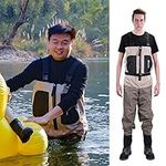 NEYGU Breathable And Quick-Drain Waterproof Fishing Chest Wader, Hunting and Hiking Waders with Stocking foot for Women and Men (tan grey, 4XL)