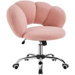 Yaheetech Boucle Upholstered Desk Chair Makeup Vanity Chair with Wheels Cloud-shaped Accent Chair Swivel Home Office Chair with Adjustable Height for Living Room, Bedroom Women Pink