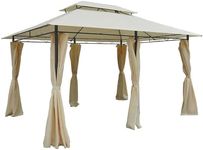Outsunny 4m x 3(m) Garden Gazebo, Double Roof Outdoor Gazebo Canopy Shelter with Curtains, Solid Steel Frame for Lawn and Deck, Beige
