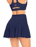 Women's Pleated Tennis Skirt with Shorts Pockets Athletic Golf Skort Activewear Sport Workout Running Skirt High Waist (Navy,M)