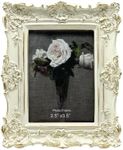 CISOO 2.5x3.5 Vintage Small Picture Frame, Antique Ornate White with Gold Wallet Size Photo Frame, for Table Top and Wall Display, Decorative Floral Design Retro Home Decor, Photo Gallery Art