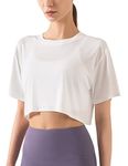 Hanyomo Women's Fitness Workout Crop Tops Short Sleeve Yoga T-Shirts Athletic Running Sports Shirts White M
