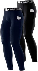 SILKWORLD Men's Compression Pants Pockets Cool Dry Athletic Leggings Baselayer Sports Running Tights (Pack of 2), 2 Pack_Black+Dark Navy Blue, XX-Large