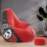 ComfyBean Bag with Beans Filled XXXXL Bean Bag with Free Cushion and Footrest - Official : PrintZen Combo (Matching Color : Printed, Crazy Panda-Red)