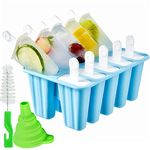 Popsicle Molds 10 Pieces Silicone Ice Pop Models Popsicle Models Reusable Easy Release Ice Pop Maker (10 Cavities-Blue)