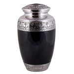 Hind Handicrafts Silver Engraved Cremation Urn for Human Ashes Adult Funeral Urn Handcrafted - Large Burial Urn for Human Ashes - Bag Included (6.5" x 6.5" x 10.5", Pearl Black)