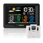 Qxmcov Weather Station Wireless with 3 Sensors, Digital Large LCD Screen Thermometer, Weather Station with Weather Forecast, Temperature, Humidity, Alarm Clock