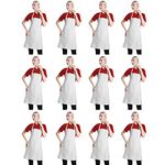 CWFUN 12 pack White Apron for Women Men with Pockets, Plain Adult Bib kitchen Cooking bbq Painting Aprons