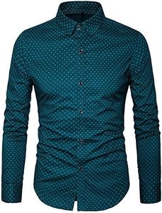 MUSE FATH Men's Printed Dress Shirt - Cotton Casual Long Sleeve Shirt - Button Down Point Collar - Green - M