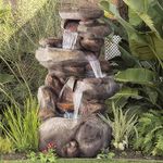 Alpine Corporation WIN316 Outdoor Floor 4-Tiered Rock Water Fountain for Garden or Patio with Natural Stone Look, 40", Light Gray