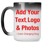 Personalized Color Changing Mug, Add Photo Text Logo Picture Image, 15oz Custom-ized Heat Sensitive Magic Tea-Cup, Gifts for Wife Husband Her Him Mom Birthday Wedding Anniversary Fathers Mothers Day