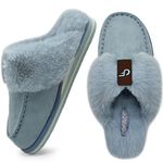 COFACE Womens Fluffy Slippers with Cozy Memory Foam Ladies Fuzzy House Slippers Warm Plush Fur Lined Slip on Arch Support Slippers Indoor Outdoor, Blue, 5