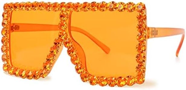 ailov Oversized Trendy Crystal Sunglasses for Men Women Elton Party Favors Rhinestone Rectangle Glasses (Orange)