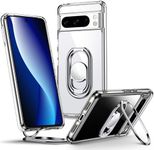 Shields Up for Pixel 8 Pro Case with Stand, Google Pixel 8 Pro Case Clear with Double Ring Holder [Adjustable & Foldable] Shockproof Protective Cover for Google Pixel 8 Pro - Clear