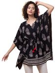 Hive91 Jaipuri Elegance: Black Rayon Kaftan with Red Fringes