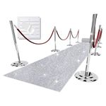 EZLucky Dazzling Glitter Silver Carpet Runner, 2.46X30ft, Insta-Worthy Hollywood Aisle for Weddings, Proms & Selfie-Ready Movie Parties - Be The Star!