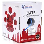 CAT6 Plenum (CMP) 1000ft Bulk Ethernet Cable | Certified 100% Pure Solid Bare Copper | 550MHz, 23AWG, UTP | Blue, White, Green, Red & Yellow High Bandwidth & Stable Performance - Blue