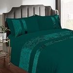 Casabella Luxury Crushed Velvet Panel Band Duvet Cover Sets with Pillow Case King Duvet Cover Bedding Set – Color Jade Crush Velvet King Duvet Cover Sets