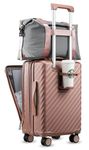 LUGGEX Carry On Luggage with Front Pocket and Cup Holder, Expandable PC Hard Shell Suitcases for Travelling 2 Piece (Rose Gold, 20/Tote)