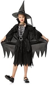 Girl’s Witch Costume Halloween Black Witch Dress for Kids Toddler Classic Costume for Party Dress-Up