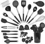 NestBlend Nonstick Black Steel Kitchen Utensils Set - 38 Pieces Kitchen Utensil Set - Kitchen Gadgets Cookware Set - Cooking Utensils Silicone Kitchen Set - Utensils Set with Holder Heat Resistant