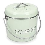 Navaris Compost Bin for Kitchen Counter - 1.3 Gallon (5L) Metal Countertop Composter Bucket with 3 Charcoal Filters and Lid - Mint Green, Size Medium