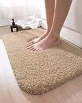 DEXI Bathroom Rug Mat, Extra Soft and Absorbent Bath Rugs, Washable Non-Slip Carpet Mat for Bathroom Floor, Tub, Shower Room, 24"x16", Beige