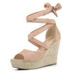 Allegra K Women's Lace Up Espadrilles Platform Wedge Sandals Nude 5.5 UK/Label Size 7.5 US