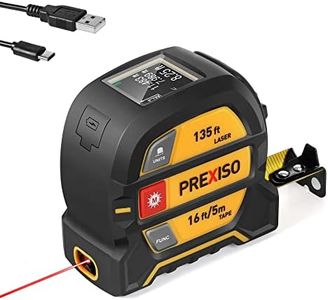 PREXISO 2-in-1 Laser Tape Measure, 135Ft/41m Rechargeable Digital Laser Measurement Tool & 16Ft/5m Measuring Tape - Pythagorean Mode, Area, Volume, Ft/Ft+in/in/M Unit Laser Distance Meter