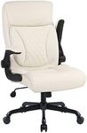 Youhauchair Executive Office Chair, Ergonomic PU Leather Computer Desk Chair with Lumbar Support, Flip-up Armrests and Adjustable Height, for Home Office, Beige
