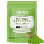 Japanese Organic Matcha Green Tea Powder (100g, 100 Servings) - Authentic Premium Second Flush Harvest | Resealable Ziplock Pouch | HANDPICK