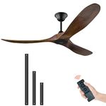 YCGU 70" Modern Large Indoor Outdoor Ceiling Fan for Patios, 3 Solid Wood Blades Ceiling Fan with Noiseless Reversible DC Motor, Damp Rated Patio Exterior House Porch Gazebo (70-Inch, Walnut)