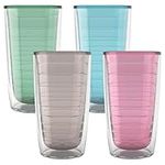 Tervis Clear & Colorful Tabletop - Bayou View Collection Made in USA Double Walled Insulated Tumbler Travel Cup Keeps Drinks Cold & Hot, 16oz - 4pk, Assorted Pastels