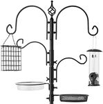 Best Choice Products 91in 4-Hook Bird Feeding Station, Steel Multi-Feeder Kit Stand for Attracting Wild Birds w/ 2 Bird Feeders, Mesh Tray, Bird Bath, 4-Prong Base - Black